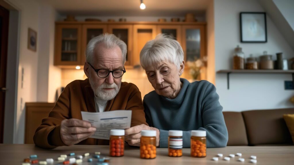 How Medicare Enrollment Mistakes Can Cost Fort Collins Retirees Thousands | Aspen Financial & Insurance in Fort Collins, CO | Annuities in CO | Life insurance in CO Elderly couple reviewing medical documents and pill bottles at home.
